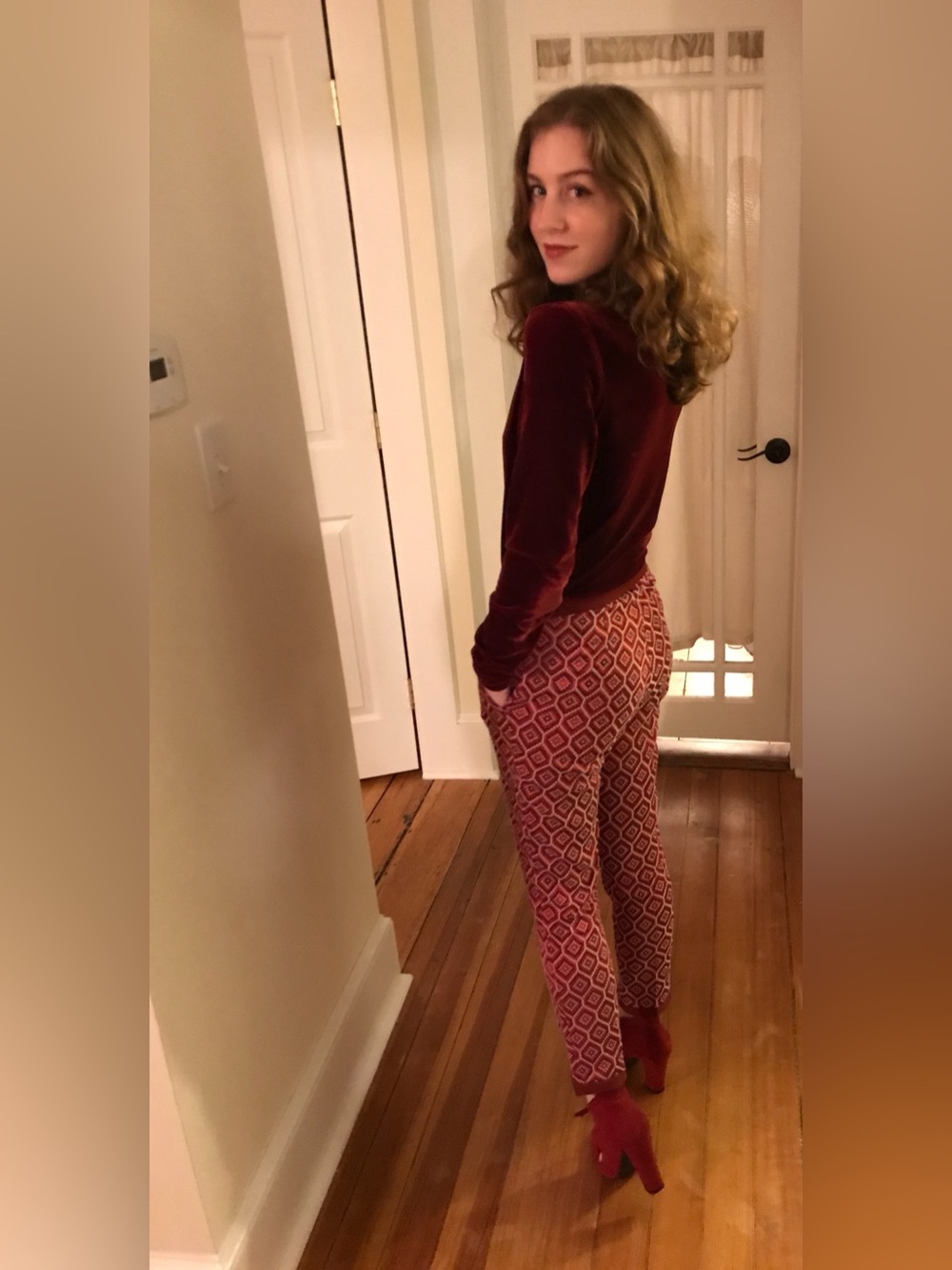 H&M Red Jaquard Pants, XS